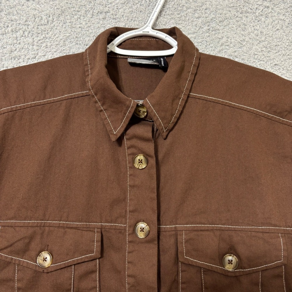 ASOS Design Cotton Utility Shirt Oversized Brown Shacket Pocket Top US 6 - Picture 3 of 10